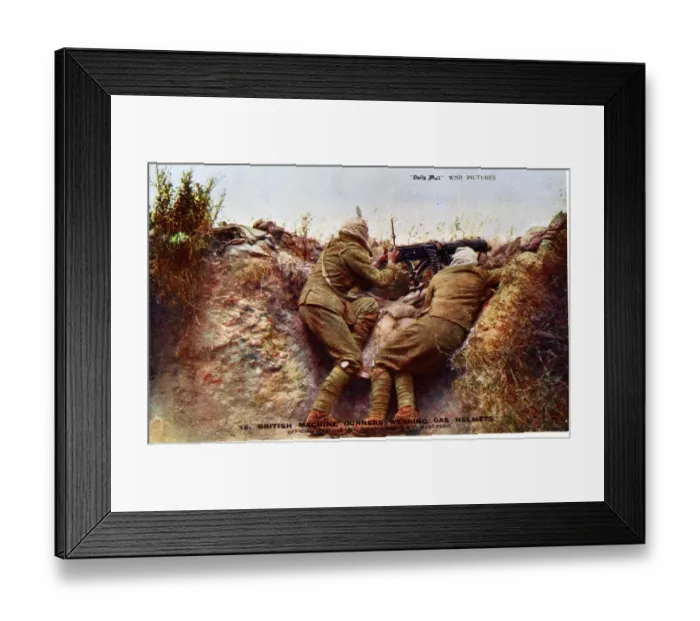 Framed Print : British machine gunners in gas helmets, WW1 Framed Print : British machine gunners in gas helmets, WW1