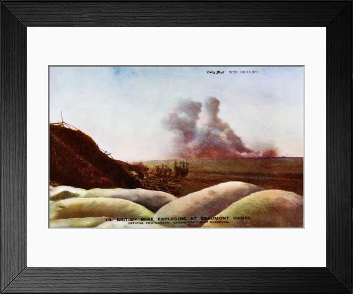 Framed Print : British mine exploding at Beaumont Hamel, France, WW1 Framed Print : British mine exploding at Beaumont Hamel, France, WW1