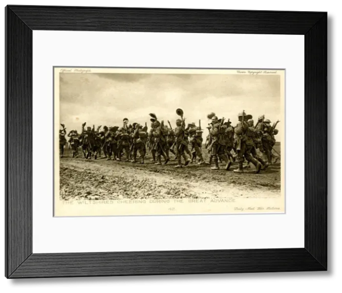 Framed Print : Wiltshires cheering during great advance, WW1 Framed Print : Wiltshires cheering during great advance, WW1