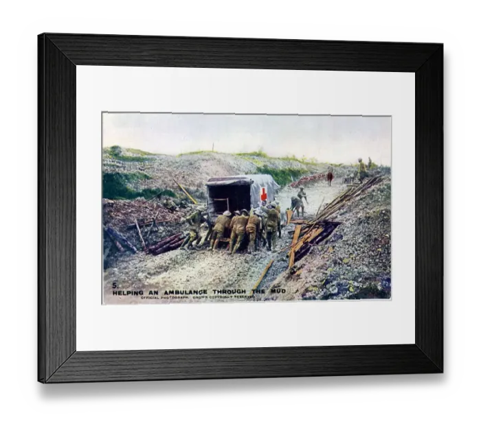 Framed Print : Helping an ambulance through the mud, WW1 Framed Print : Helping an ambulance through the mud, WW1