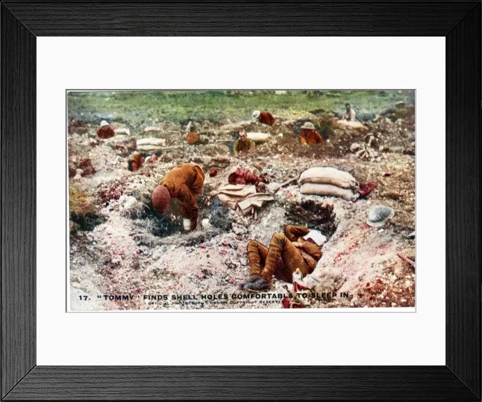 Framed Print : British soldiers sleeping in shell holes, WW1 Framed Print : British soldiers sleeping in shell holes, WW1