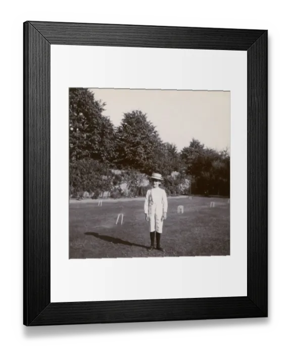 Framed Print : Little boy in back garden, Ealing, West London
