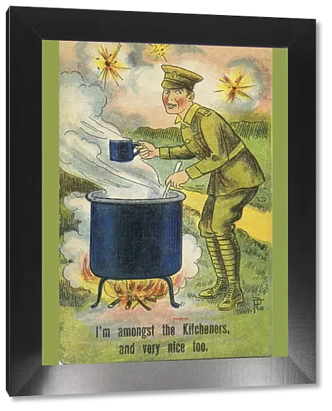 Humorous postcard, soldier on Western Front, WW1