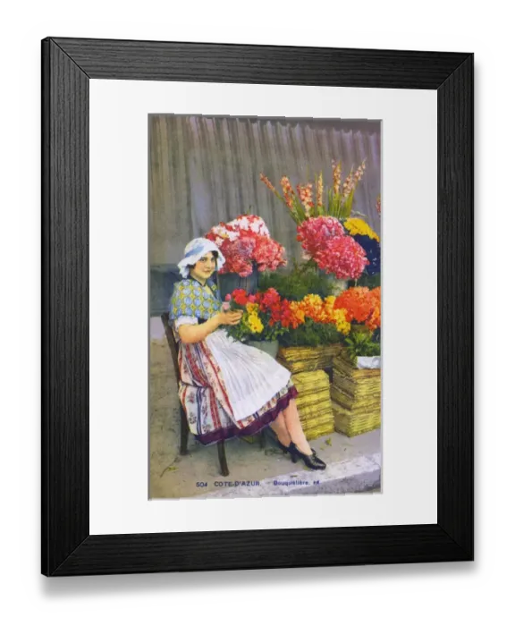 Framed Print : Pretty Young Flower Seller - Nice, Cote d Azur, France Framed Print : Pretty Young Flower Seller - Nice, Cote d Azur, France