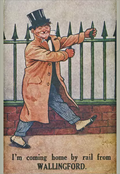 Drunken man on a comic postcard