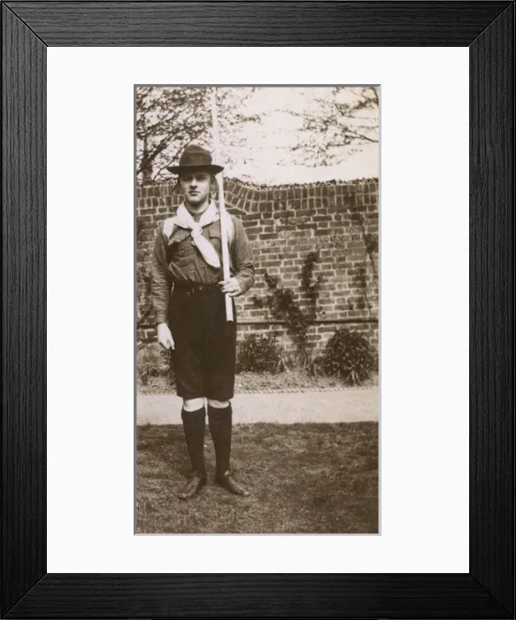 Framed Print : Boy in scout uniform in garden, Ealing, West London Framed Print : Boy in scout uniform in garden, Ealing, West London