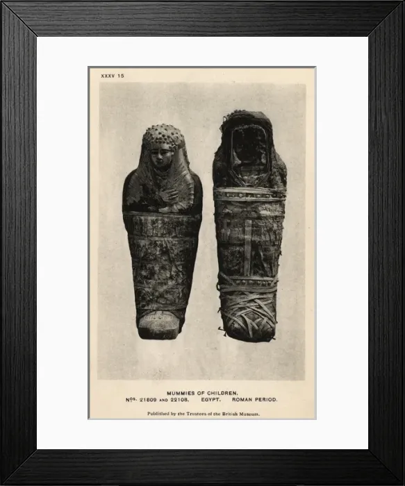 Framed Print : Egyptian Mummy - British Museum, London - Two Child Mummies