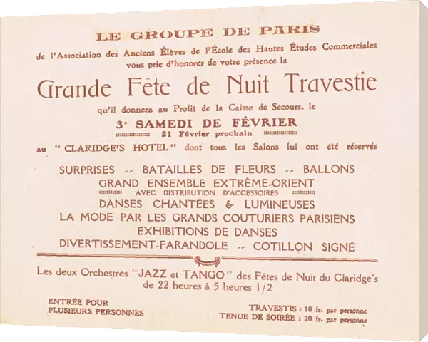Details of Grand Fete at Claridges Hotel, Paris, 1920s