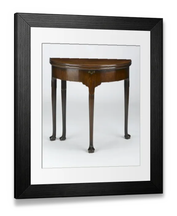 Framed Print : Tea table. Mahogany tea table with a folding half-round top, on turned Framed Print : Tea table. Mahogany tea table with a folding half-round top, on turned