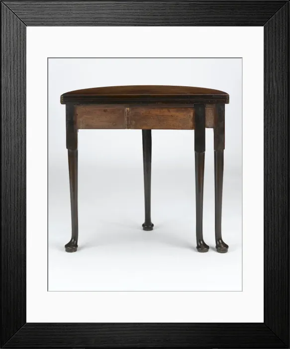 Framed Print : Tea table. Mahogany tea table with a folding half-round top, on turned Framed Print : Tea table. Mahogany tea table with a folding half-round top, on turned