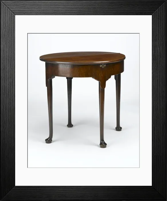Framed Print : Tea table. Mahogany tea table with a folding half-round top, on turned Framed Print : Tea table. Mahogany tea table with a folding half-round top, on turned