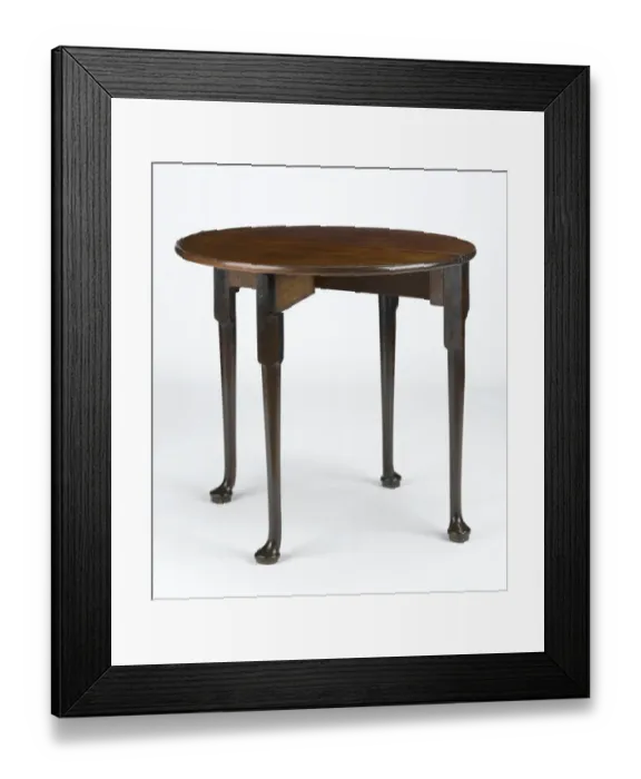 Framed Print : Tea table. Mahogany tea table with a folding half-round top, on turned Framed Print : Tea table. Mahogany tea table with a folding half-round top, on turned