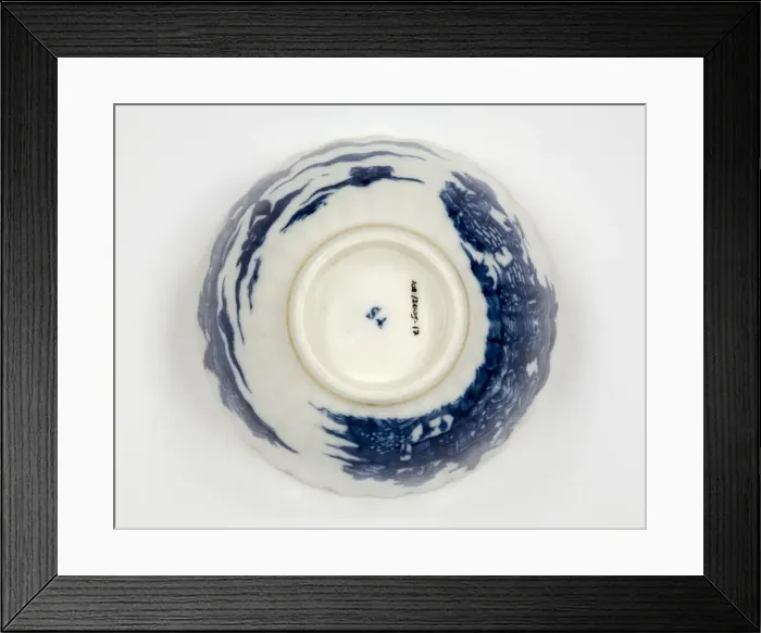 Framed Print : Tea bowl made from porcelain, transfer-printed in underglaze blue with Framed Print : Tea bowl made from porcelain, transfer-printed in underglaze blue with