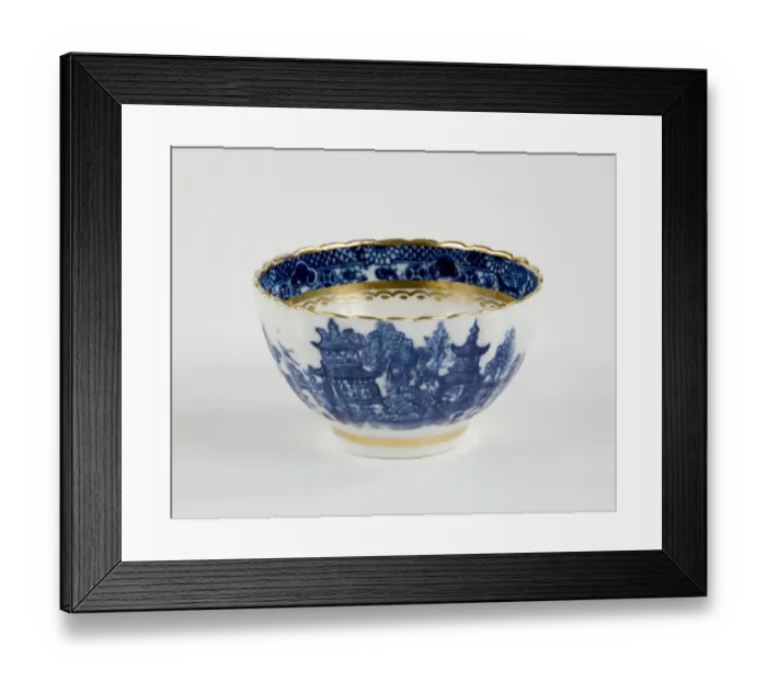 Framed Print : Tea bowl made from porcelain, transfer-printed in underglaze blue with Framed Print : Tea bowl made from porcelain, transfer-printed in underglaze blue with