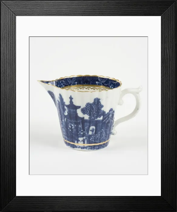 Framed Print : Milk jug made from porcelain, transfer-printed in underglaze blue with Framed Print : Milk jug made from porcelain, transfer-printed in underglaze blue with
