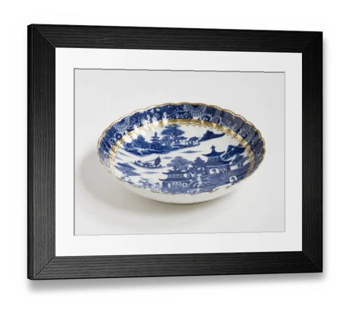 Framed Print : Plate made from porcelain, transfer-printed in underglaze blue with the Framed Print : Plate made from porcelain, transfer-printed in underglaze blue with the