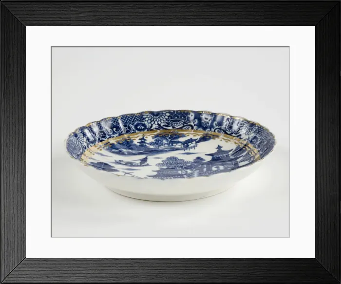 Framed Print : Plate made from porcelain, transfer-printed in underglaze blue with the Framed Print : Plate made from porcelain, transfer-printed in underglaze blue with the