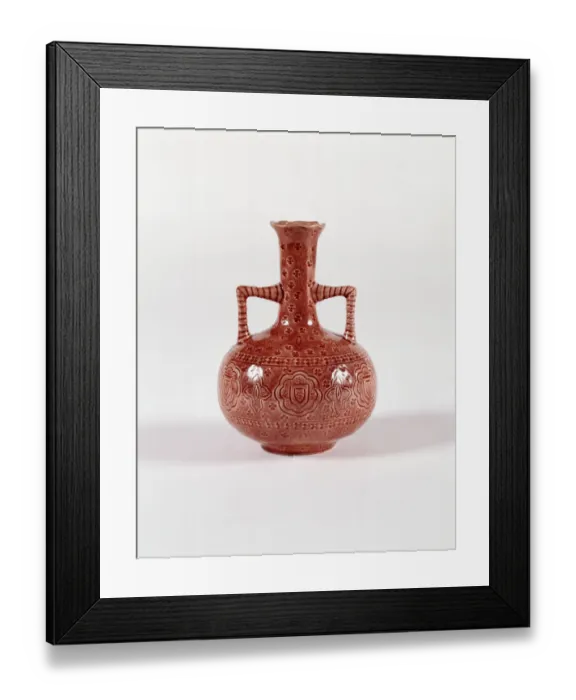 Framed Print : Vase. Twin-handled glazed earthenware vase, stamped on the base with the makers mark BF Framed Print : Vase. Twin-handled glazed earthenware vase, stamped on the base with the makers mark BF