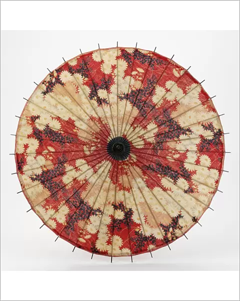 Parasol. Textile and cane parasol with a design of stylised daisies