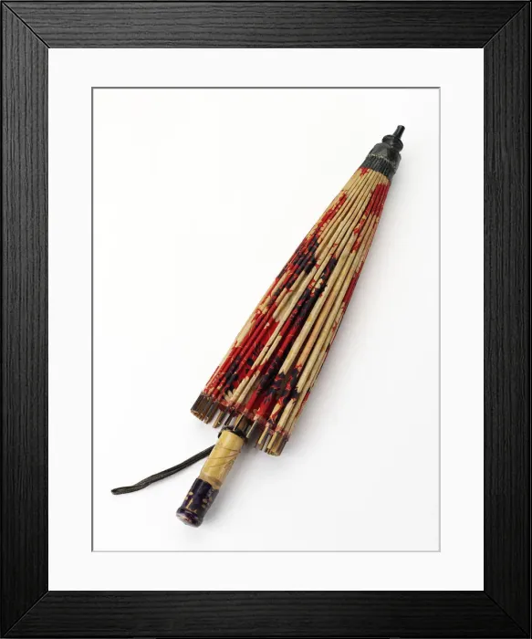 Framed Print : Parasol. Textile and cane parasol with a design of stylised daisies Framed Print : Parasol. Textile and cane parasol with a design of stylised daisies