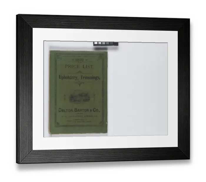 Framed Print : Back cover of 1899 Price List, Upholstery, Trimmings &c Framed Print : Back cover of 1899 Price List, Upholstery, Trimmings &c
