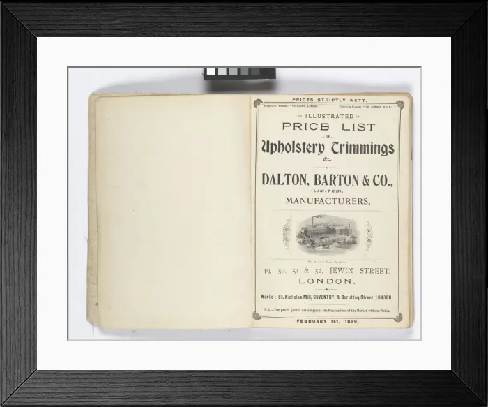 Framed Print : Pages from 1899 Price List, Upholstery, Trimmings &c Framed Print : Pages from 1899 Price List, Upholstery, Trimmings &c