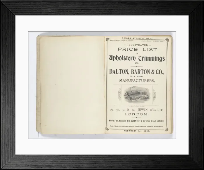 Framed Print : Pages from 1899 Price List, Upholstery, Trimmings &c Framed Print : Pages from 1899 Price List, Upholstery, Trimmings &c