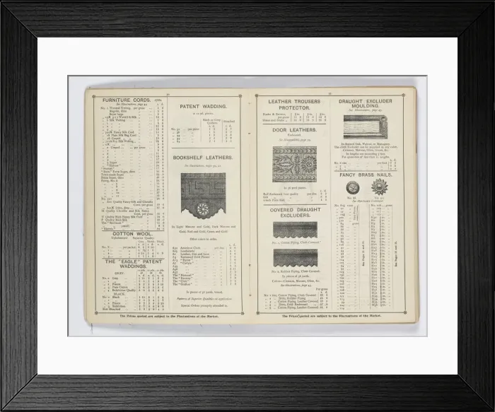 Framed Print : Pages from 1899 Price List, Upholstery, Trimmings &c Framed Print : Pages from 1899 Price List, Upholstery, Trimmings &c