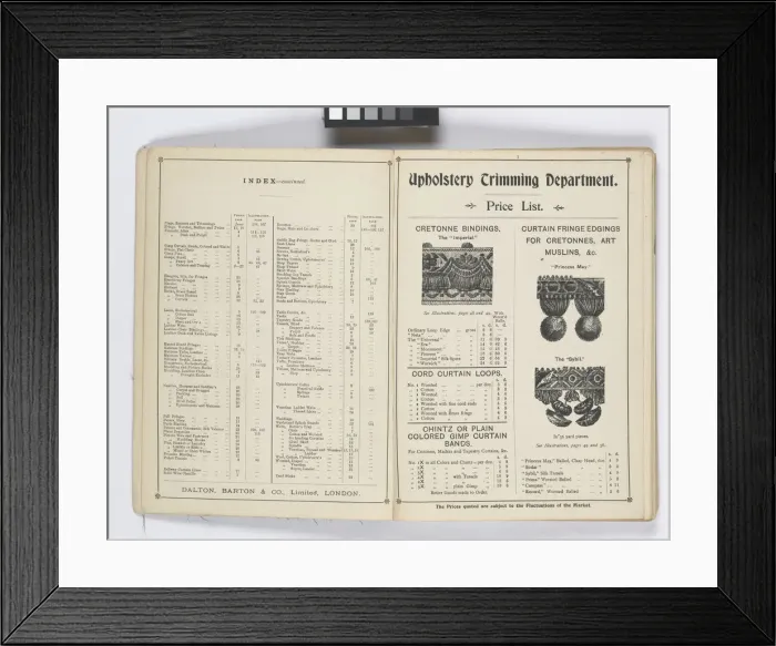 Framed Print : Pages from 1899 Price List, Upholstery, Trimmings &c Framed Print : Pages from 1899 Price List, Upholstery, Trimmings &c