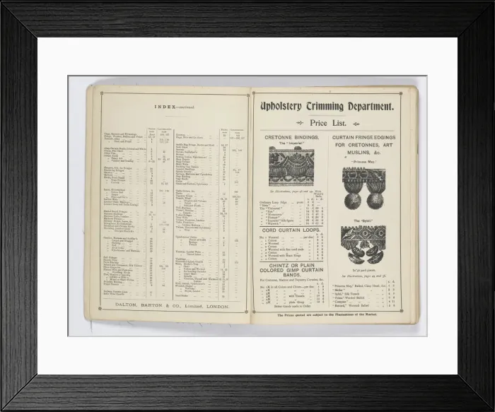 Framed Print : Pages from 1899 Price List, Upholstery, Trimmings &c Framed Print : Pages from 1899 Price List, Upholstery, Trimmings &c