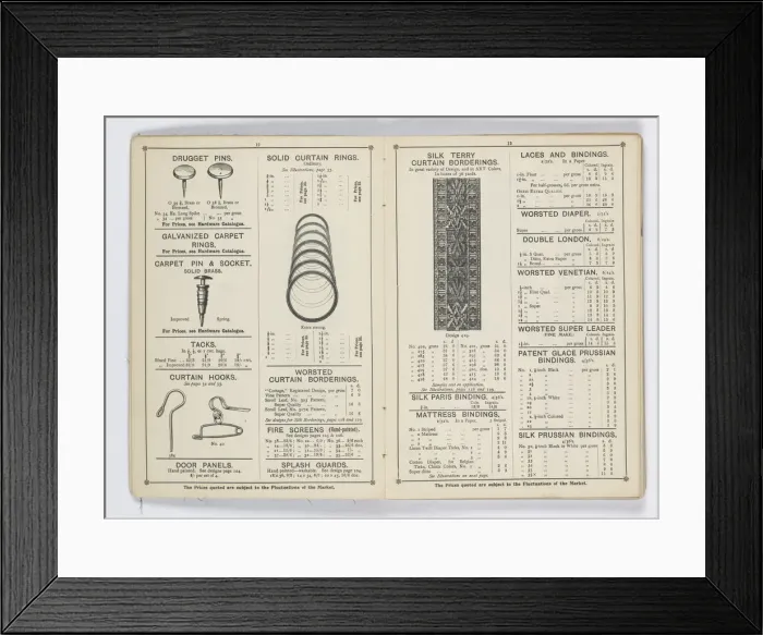 Framed Print : Pages from 1899 Price List, Upholstery, Trimmings &c Framed Print : Pages from 1899 Price List, Upholstery, Trimmings &c