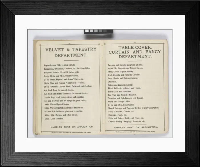 Framed Print : Pages from 1899 Price List, Upholstery, Trimmings &c Framed Print : Pages from 1899 Price List, Upholstery, Trimmings &c