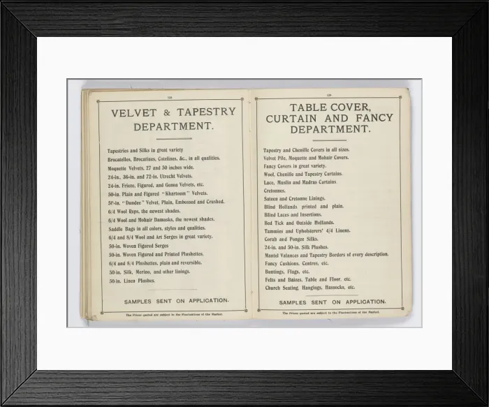 Framed Print : Pages from 1899 Price List, Upholstery, Trimmings &c Framed Print : Pages from 1899 Price List, Upholstery, Trimmings &c