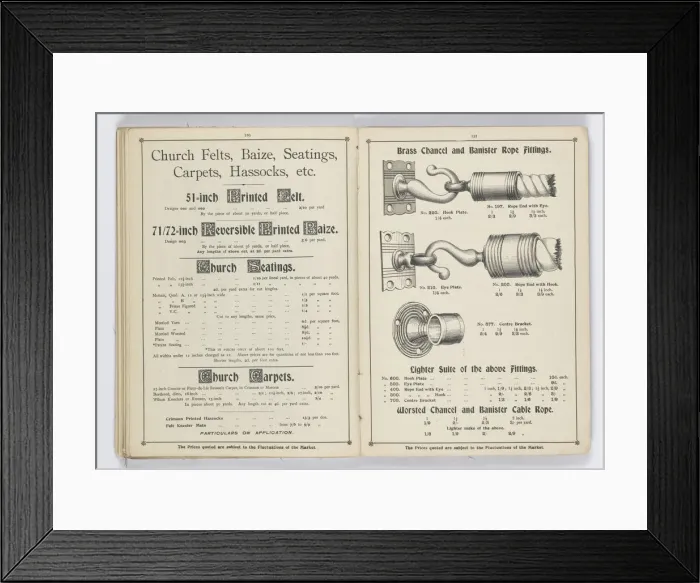 Framed Print : Pages from 1899 Price List, Upholstery, Trimmings &c Framed Print : Pages from 1899 Price List, Upholstery, Trimmings &c