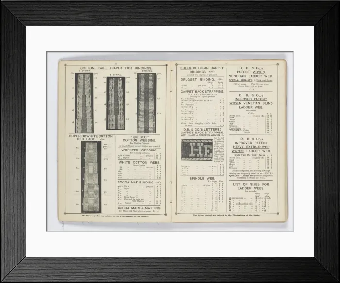 Framed Print : Pages from 1899 Price List, Upholstery, Trimmings &c Framed Print : Pages from 1899 Price List, Upholstery, Trimmings &c
