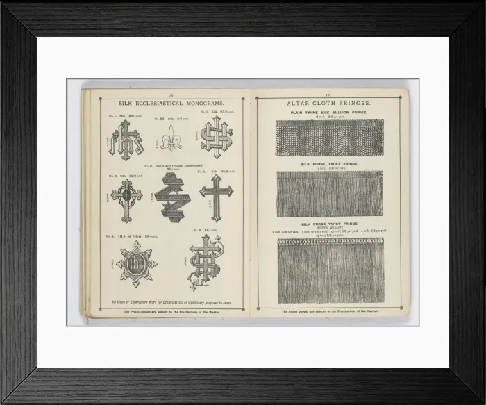 Framed Print : Pages from 1899 Price List, Upholstery, Trimmings &c Framed Print : Pages from 1899 Price List, Upholstery, Trimmings &c