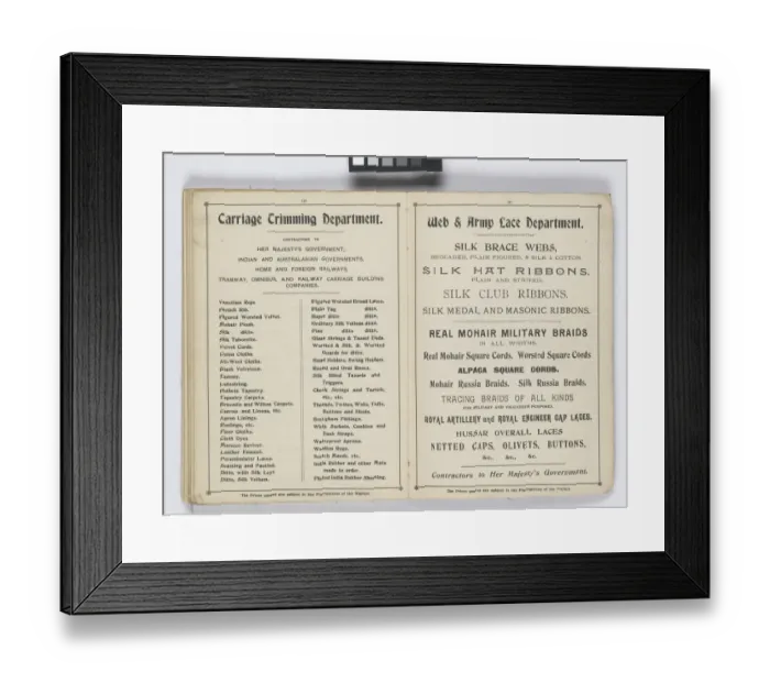 Framed Print : Pages from 1899 Price List, Upholstery, Trimmings &c Framed Print : Pages from 1899 Price List, Upholstery, Trimmings &c