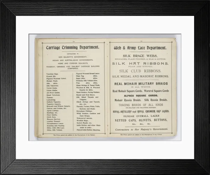 Framed Print : Pages from 1899 Price List, Upholstery, Trimmings &c Framed Print : Pages from 1899 Price List, Upholstery, Trimmings &c