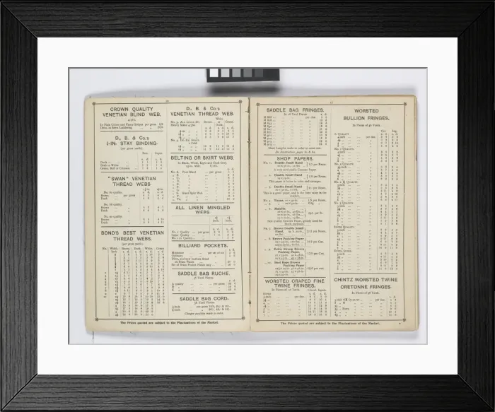 Framed Print : Pages from 1899 Price List, Upholstery, Trimmings &c Framed Print : Pages from 1899 Price List, Upholstery, Trimmings &c