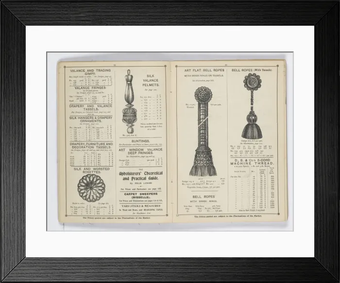 Framed Print : Pages from 1899 Price List, Upholstery, Trimmings &c Framed Print : Pages from 1899 Price List, Upholstery, Trimmings &c