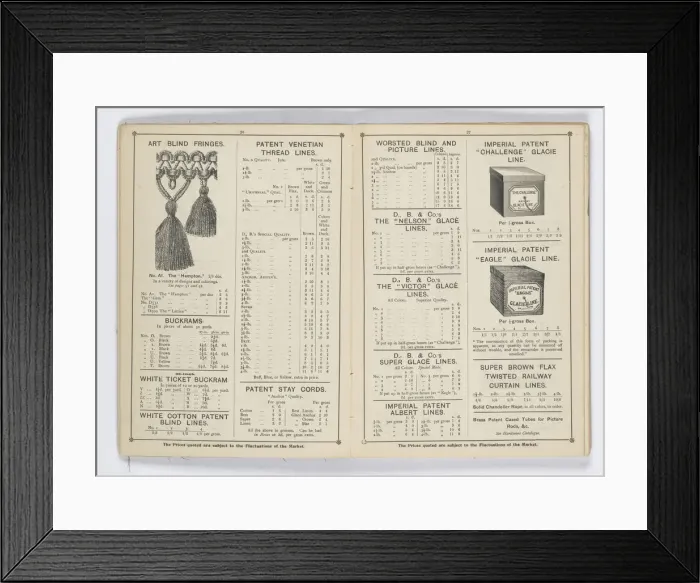 Framed Print : Pages from 1899 Price List, Upholstery, Trimmings &c Framed Print : Pages from 1899 Price List, Upholstery, Trimmings &c