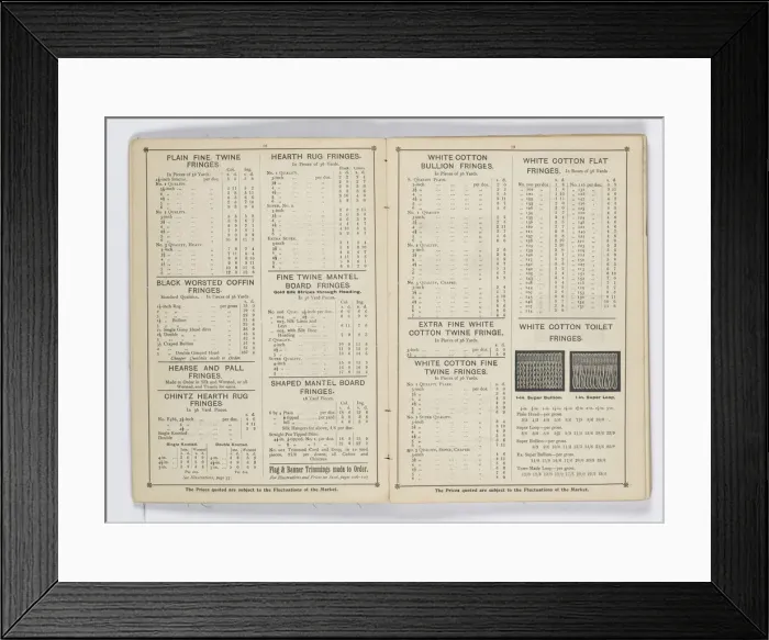 Framed Print : Pages from 1899 Price List, Upholstery, Trimmings &c Framed Print : Pages from 1899 Price List, Upholstery, Trimmings &c