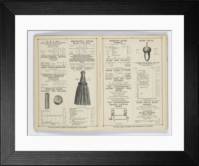 Framed Print : Pages from 1899 Price List, Upholstery, Trimmings &c Framed Print : Pages from 1899 Price List, Upholstery, Trimmings &c