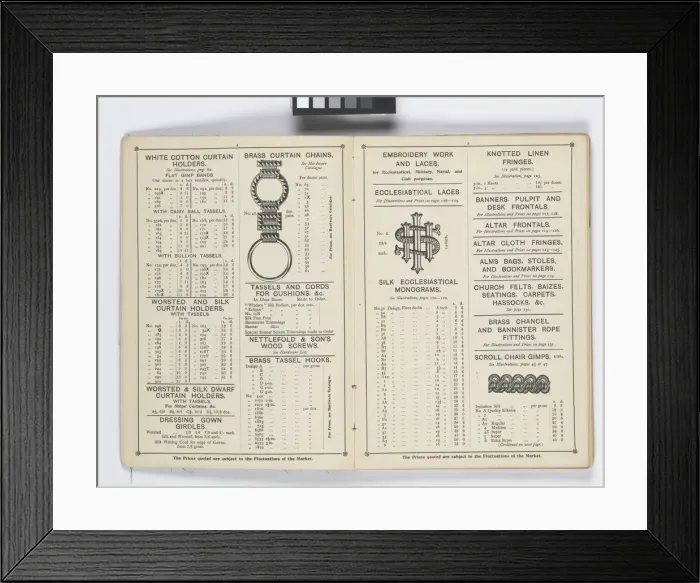 Framed Print : Pages from 1899 Price List, Upholstery, Trimmings &c