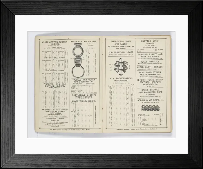 Framed Print : Pages from 1899 Price List, Upholstery, Trimmings &c Framed Print : Pages from 1899 Price List, Upholstery, Trimmings &c