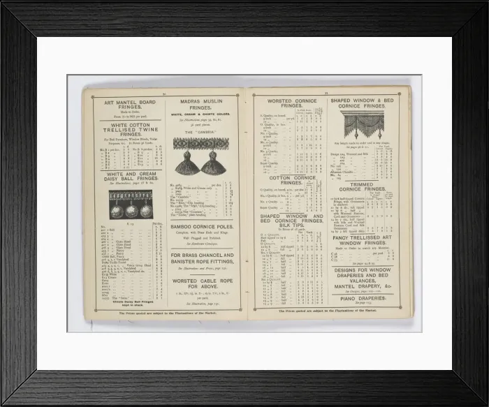 Framed Print : Pages from 1899 Price List, Upholstery, Trimmings &c Framed Print : Pages from 1899 Price List, Upholstery, Trimmings &c