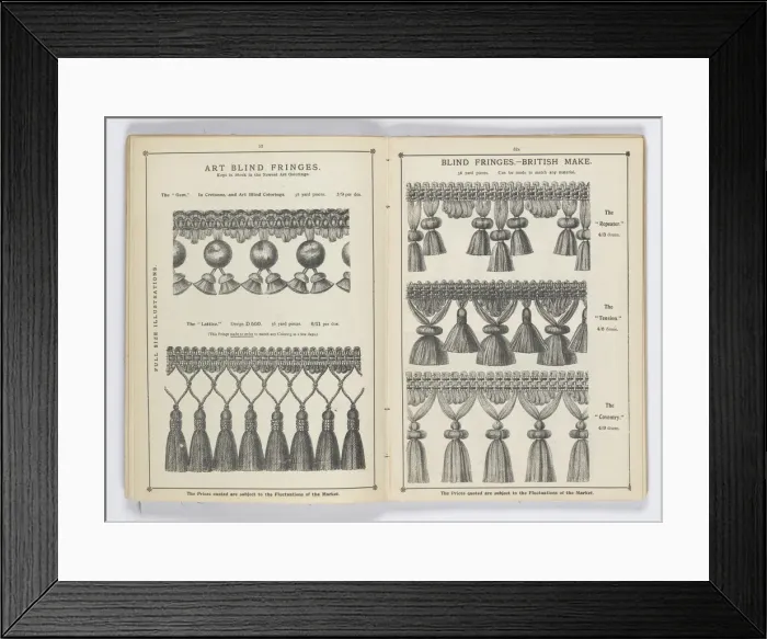 Framed Print : Pages from 1899 Price List, Upholstery, Trimmings &c Framed Print : Pages from 1899 Price List, Upholstery, Trimmings &c