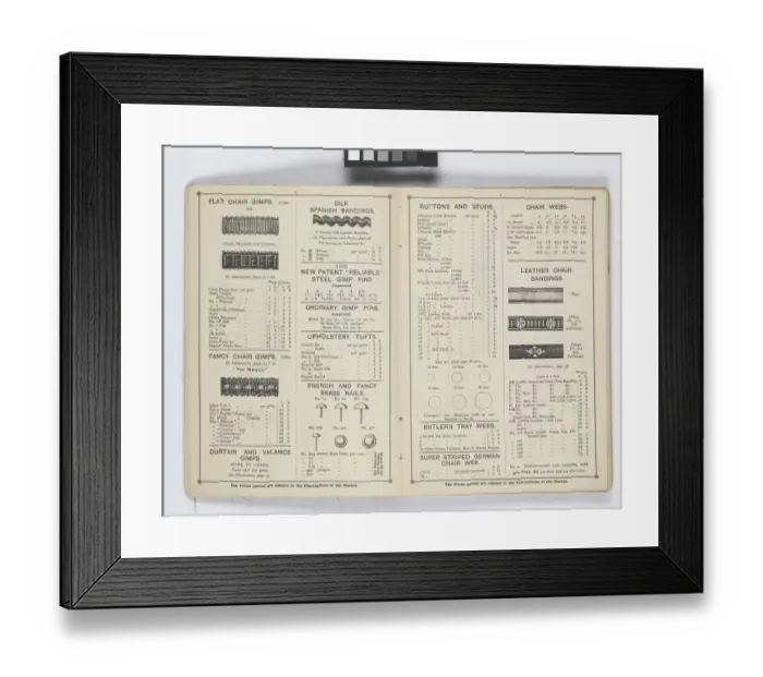 Framed Print : Pages from 1899 Price List, Upholstery, Trimmings &c Framed Print : Pages from 1899 Price List, Upholstery, Trimmings &c
