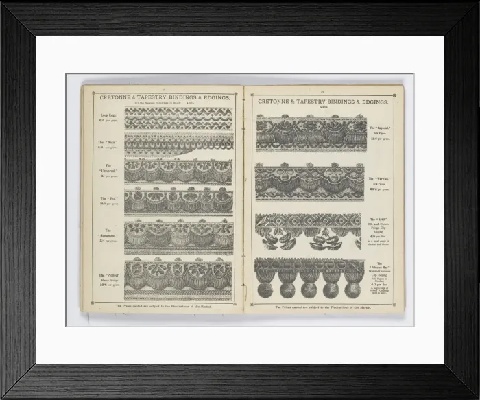 Framed Print : Pages from 1899 Price List, Upholstery, Trimmings &c Framed Print : Pages from 1899 Price List, Upholstery, Trimmings &c