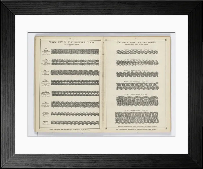 Framed Print : Pages from 1899 Price List, Upholstery, Trimmings &c Framed Print : Pages from 1899 Price List, Upholstery, Trimmings &c